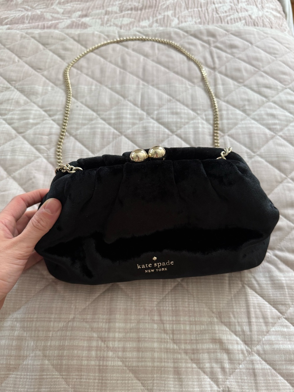 kate spade Black Velvet Kiss-Lock Clutch with Gold Chain